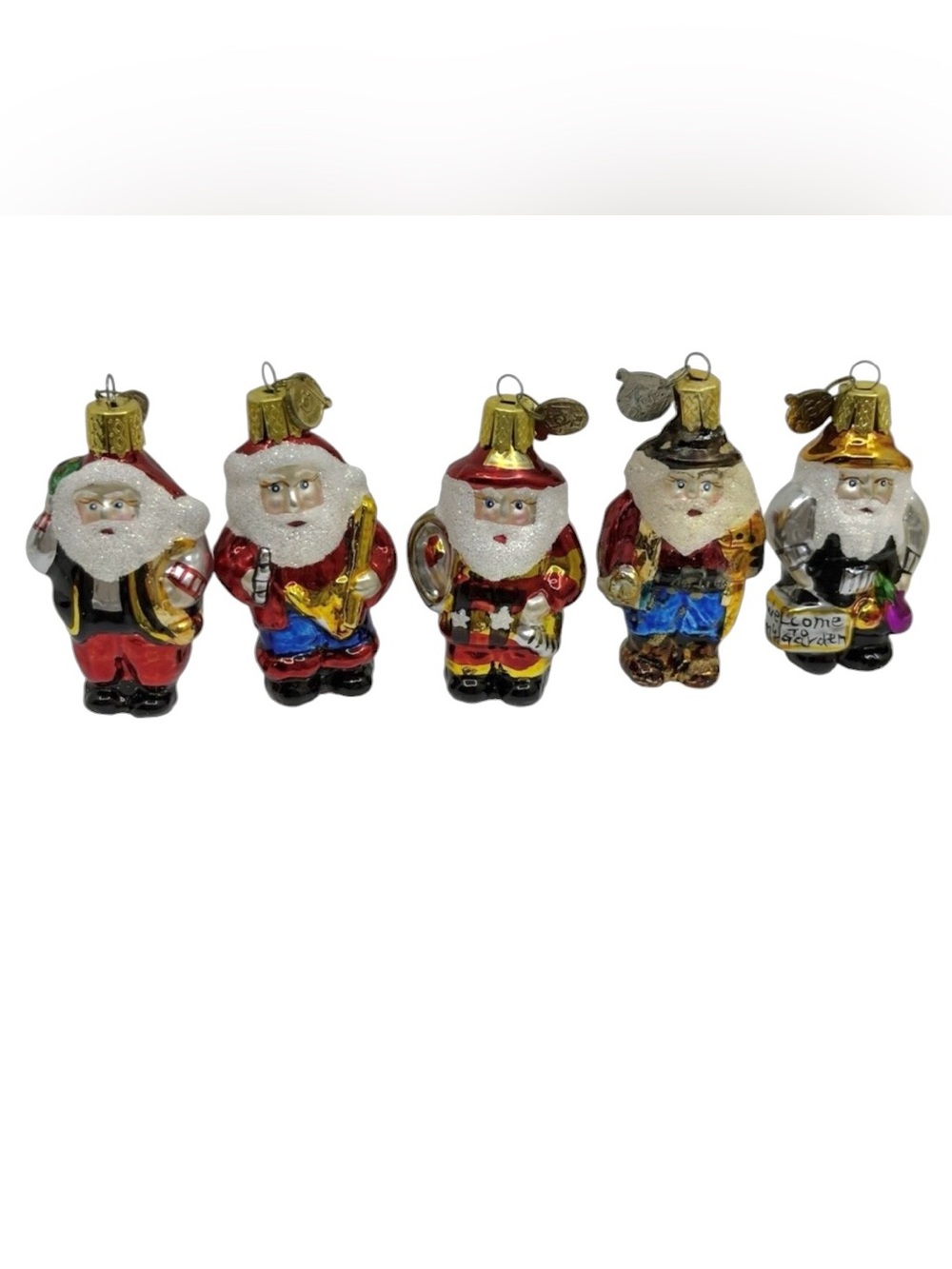 Kurt Adler Mini Christmas Ornaments Blown Glass Santa In Outfits Glitter Lot 6
